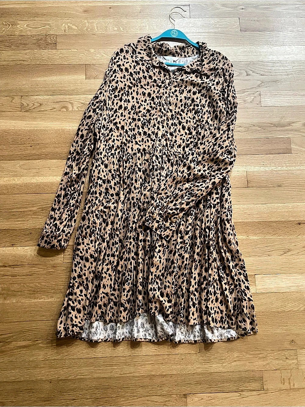 Time and Tru Long Sleeve Shirtdress Women's Leopard Print Mini Dress XXL (20)